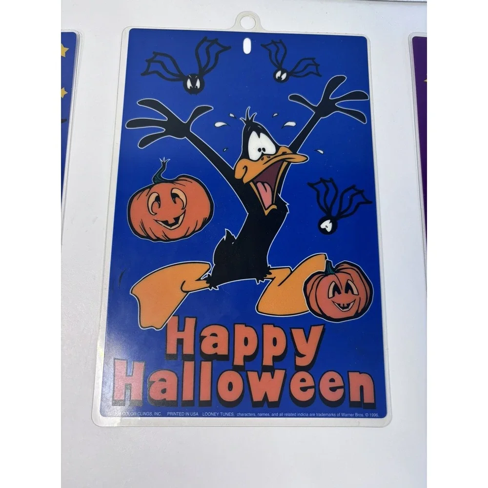 4 VINTAGE LOONEY TUNES‎ HAPPY HALLOWEEN BUGS BUNNY 9x6 Window Suction Cup Hanger